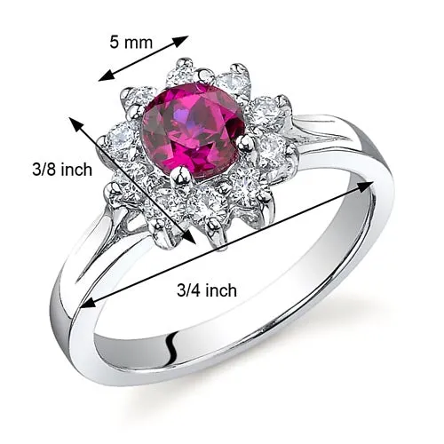Ruby Round Cut Sterling Silver Ring Size 8