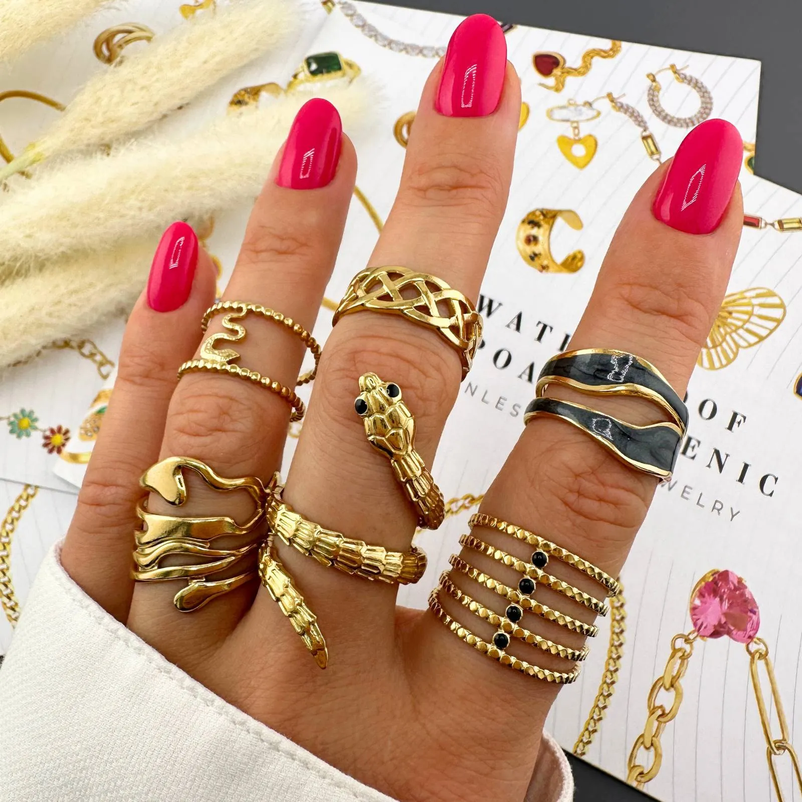 Serpentine Beaded Wrap Ring – 18K Gold-Plated, Adjustable & Hypoallergenic