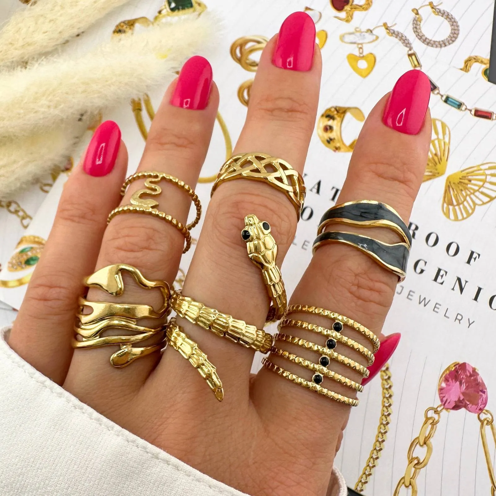 Serpentine Beaded Wrap Ring – 18K Gold-Plated, Adjustable & Hypoallergenic