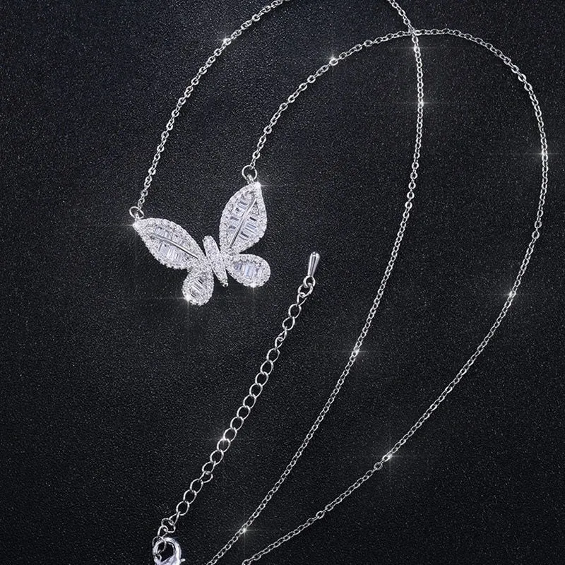 Shimmering Zircon Butterfly Pendant Necklaces