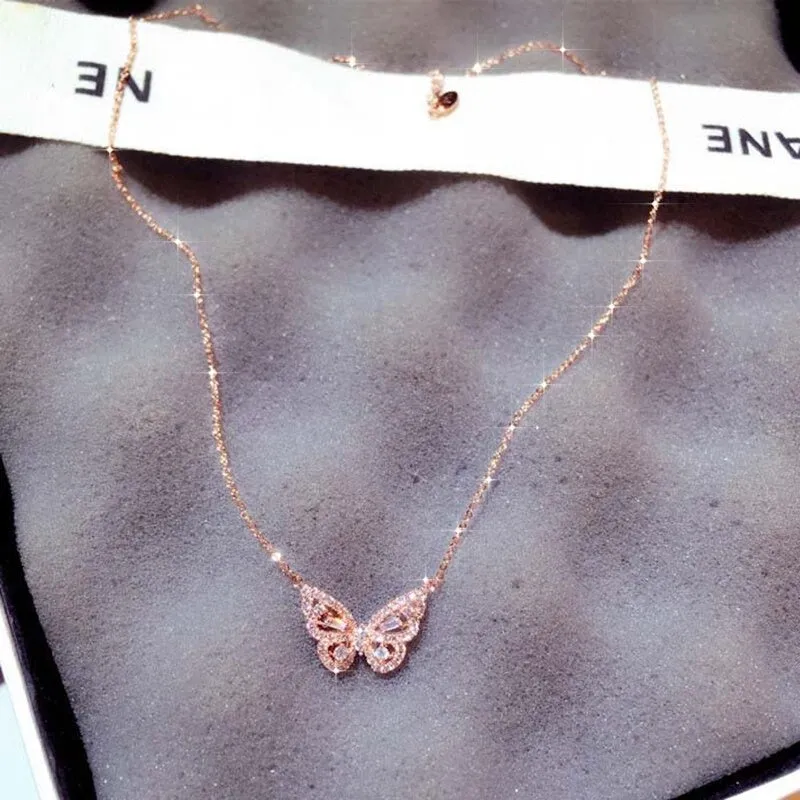 Shimmering Zircon Butterfly Pendant Necklaces