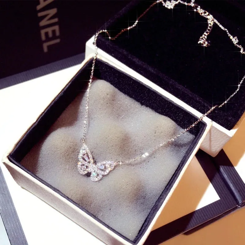 Shimmering Zircon Butterfly Pendant Necklaces