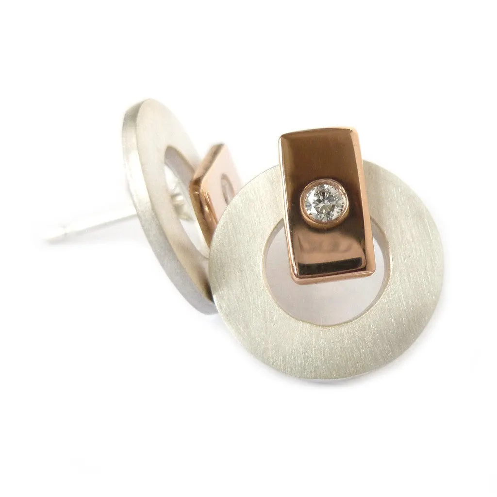 Silver, 18ct rose gold and diamond earrings