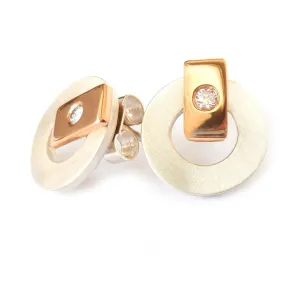 Silver, 18ct rose gold and diamond earrings