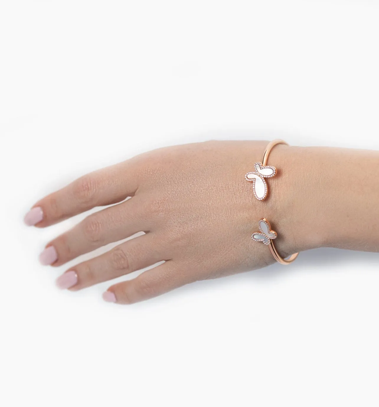 Silver bracelet  with two mother of pearl butterfly