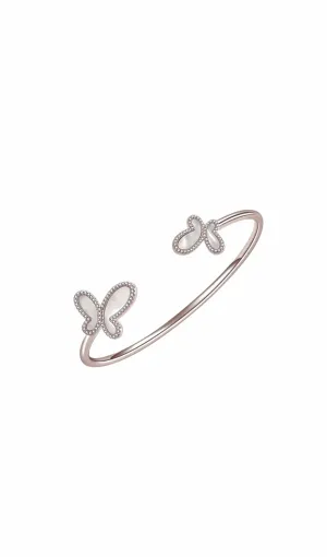 Silver bracelet  with two mother of pearl butterfly