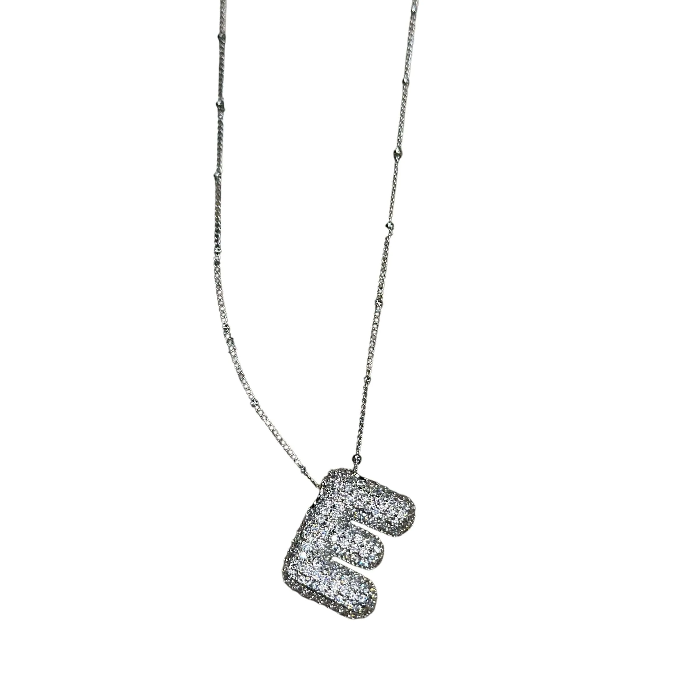 Silver Jeweled Bubble Initial Necklace