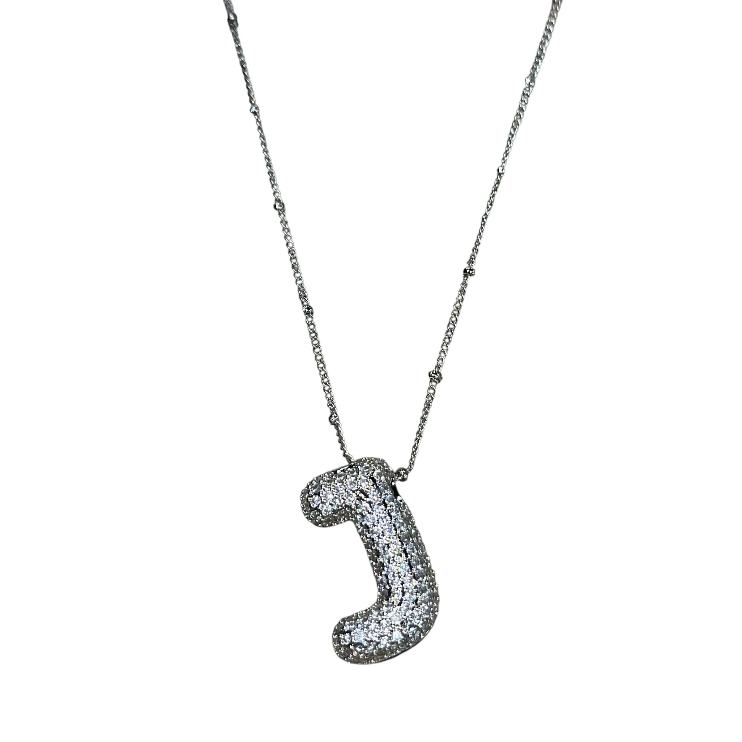 Silver Jeweled Bubble Initial Necklace