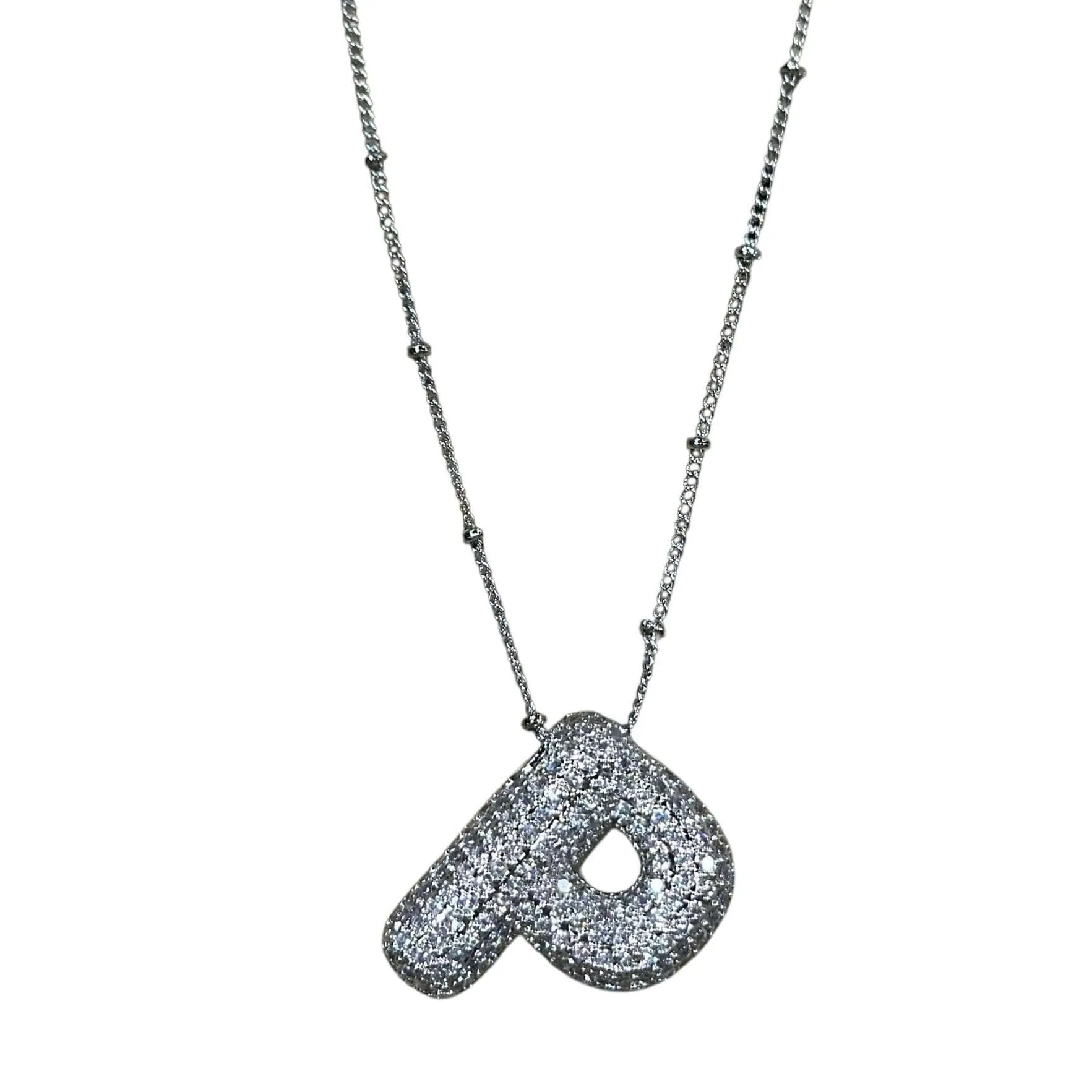 Silver Jeweled Bubble Initial Necklace