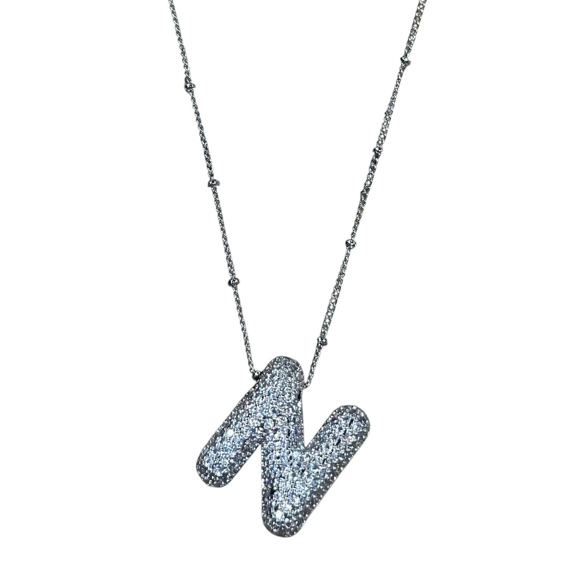 Silver Jeweled Bubble Initial Necklace