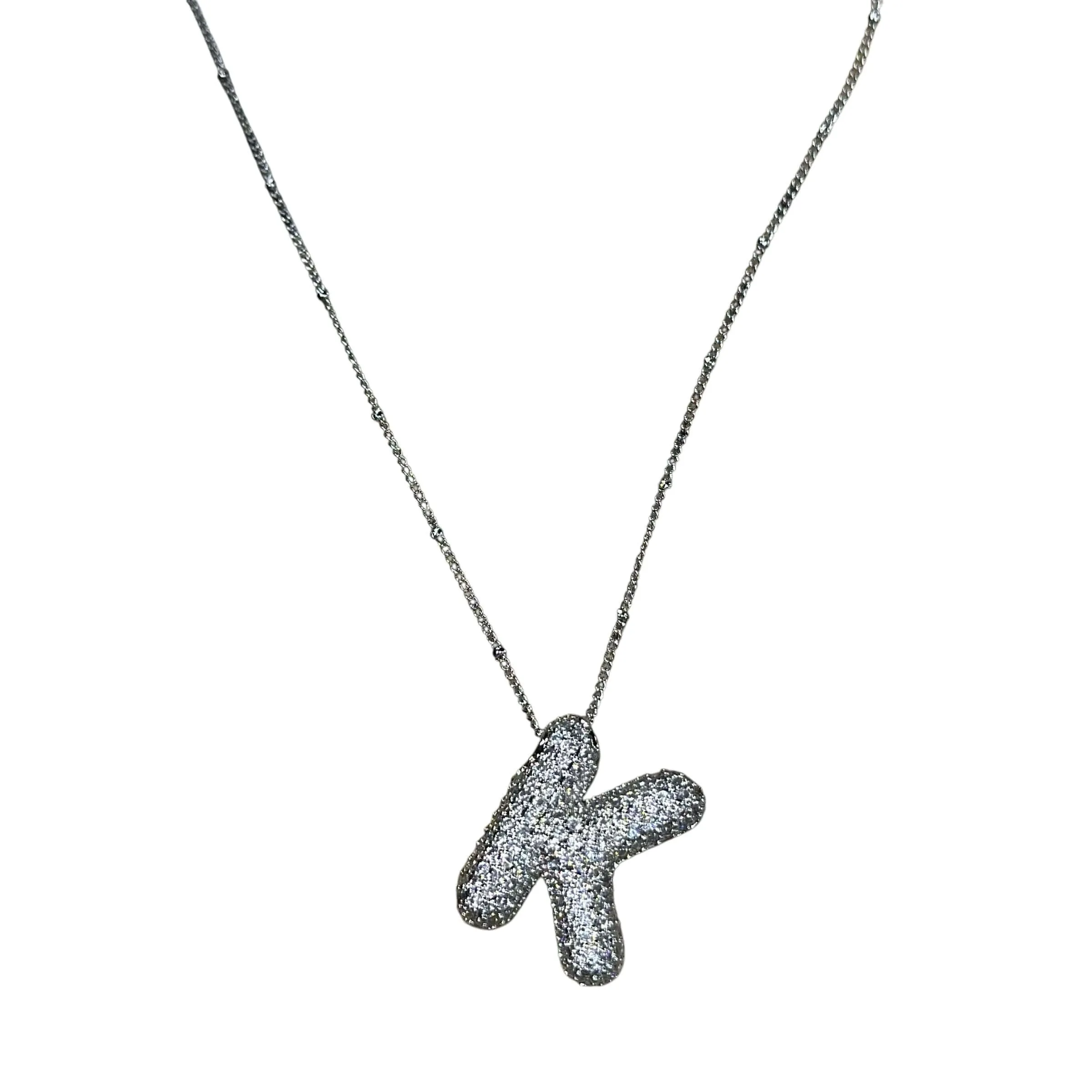 Silver Jeweled Bubble Initial Necklace