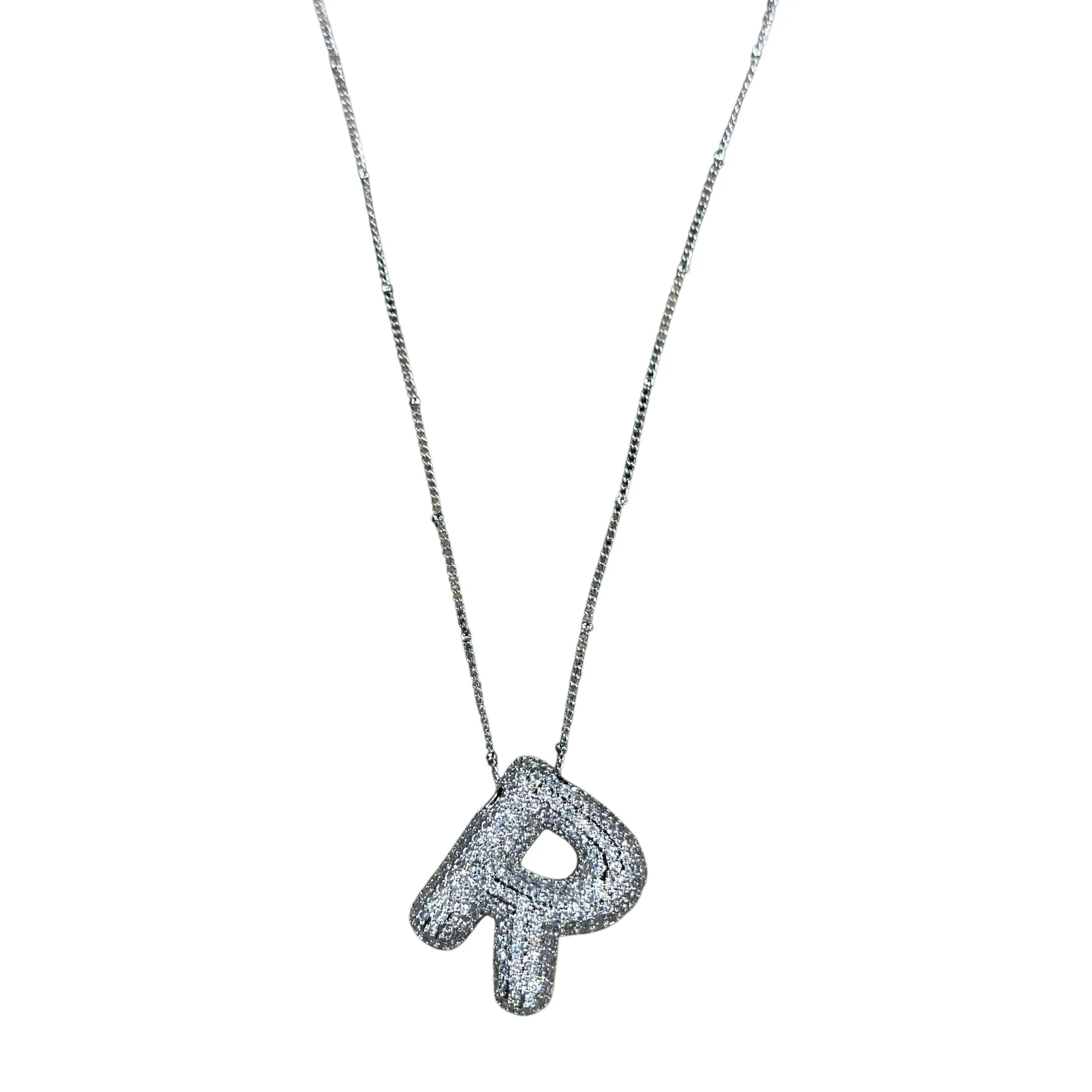 Silver Jeweled Bubble Initial Necklace