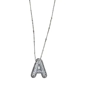 Silver Jeweled Bubble Initial Necklace