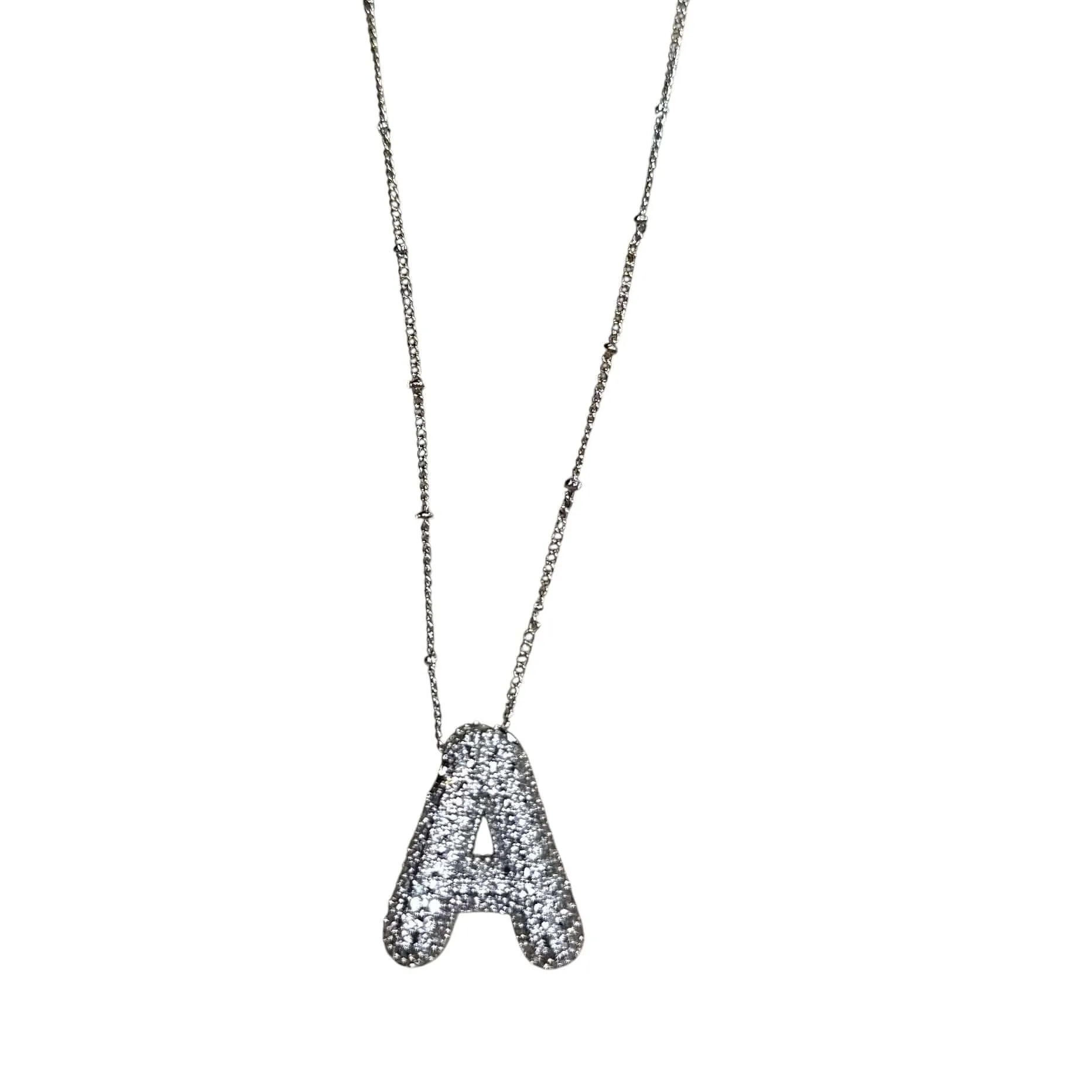 Silver Jeweled Bubble Initial Necklace