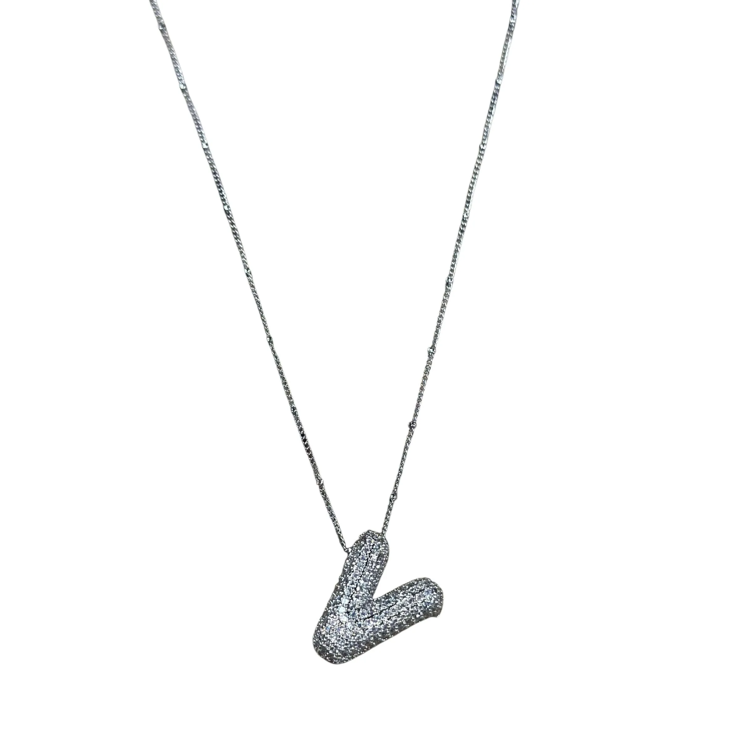 Silver Jeweled Bubble Initial Necklace
