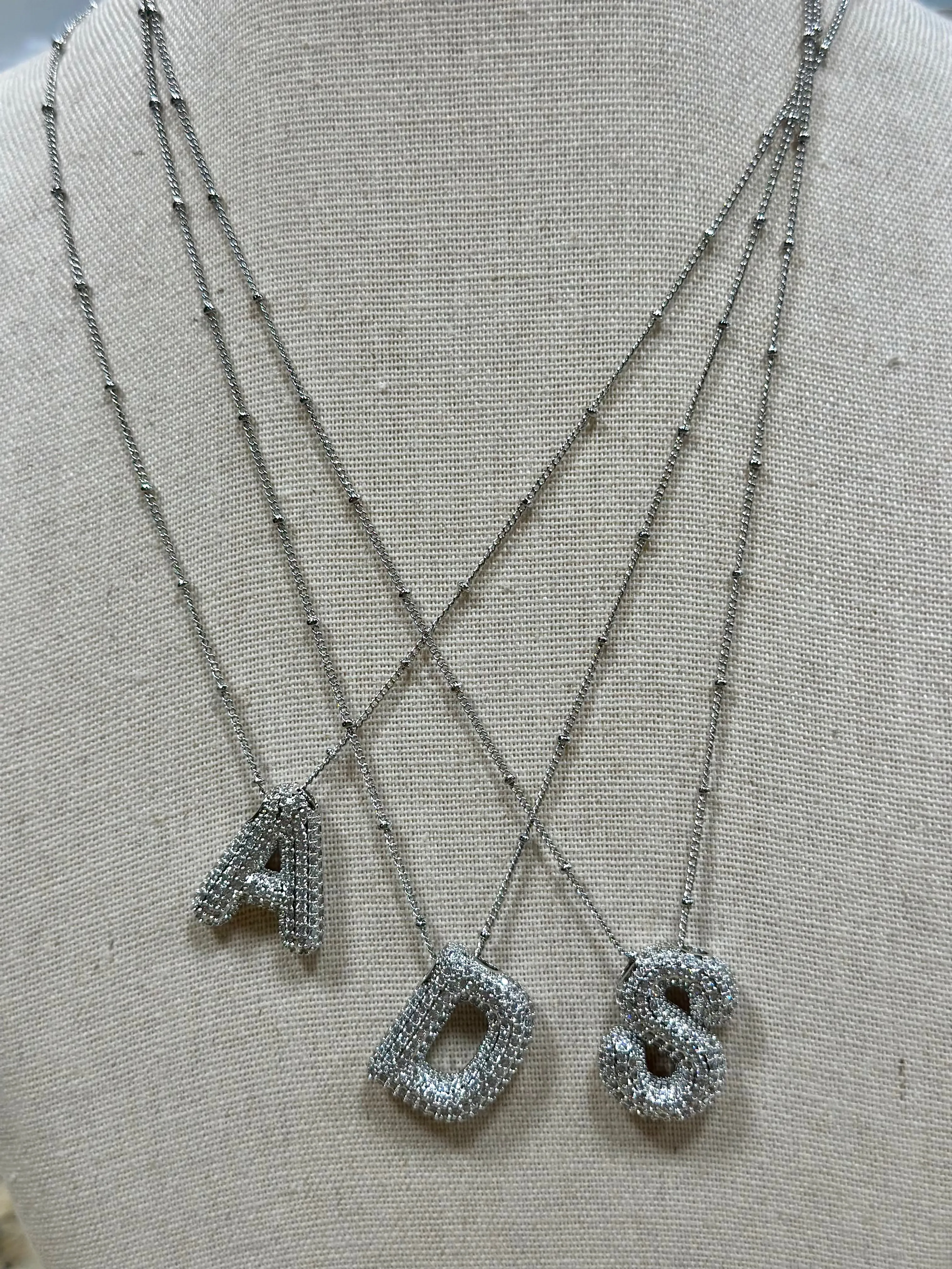 Silver Jeweled Bubble Initial Necklace