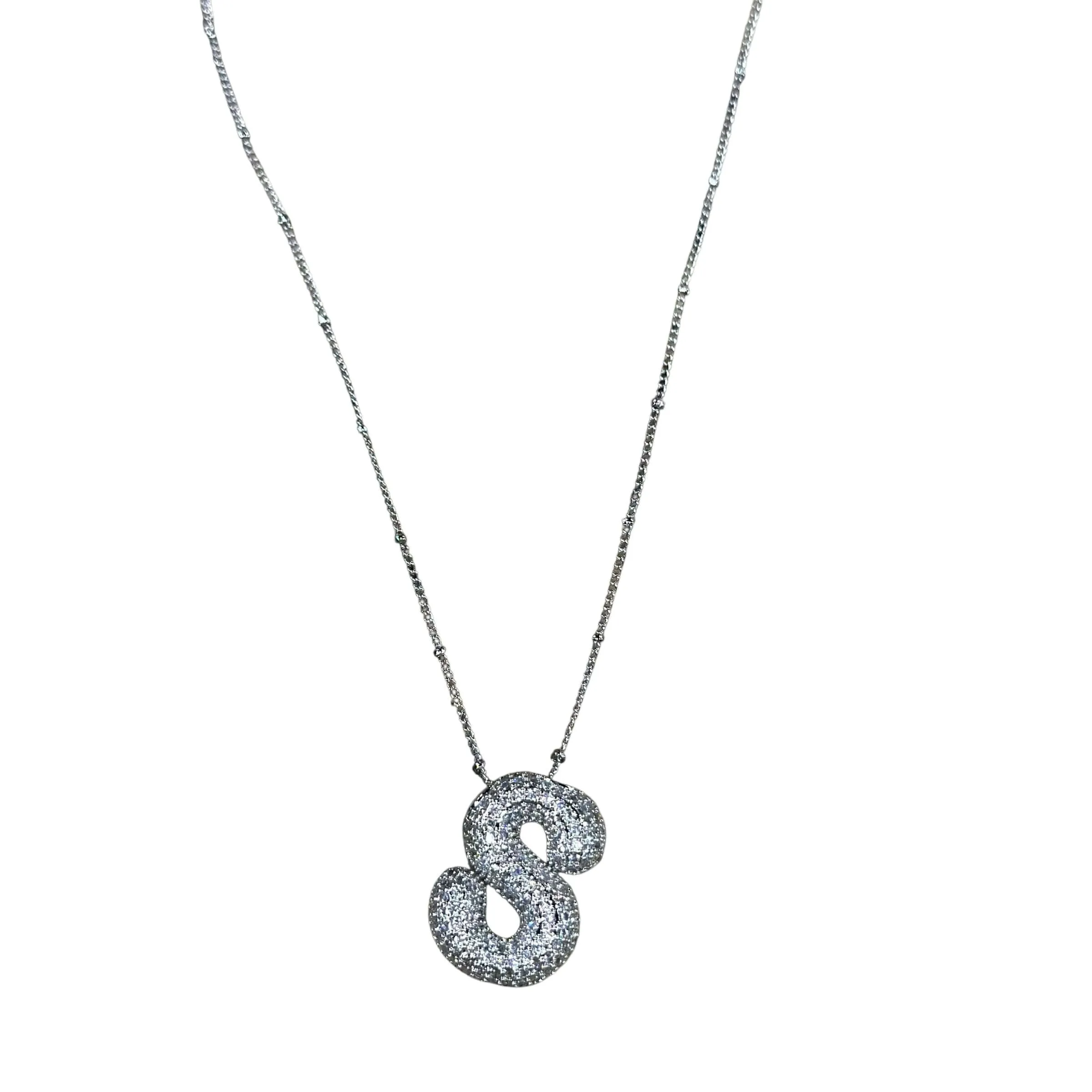 Silver Jeweled Bubble Initial Necklace