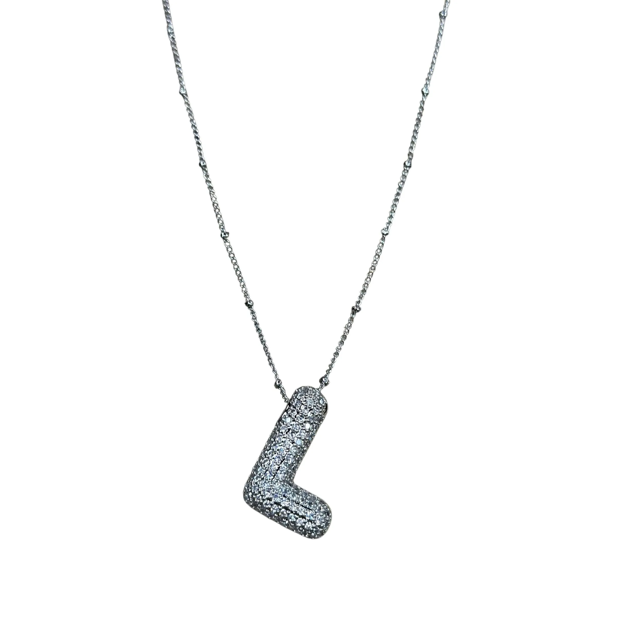 Silver Jeweled Bubble Initial Necklace