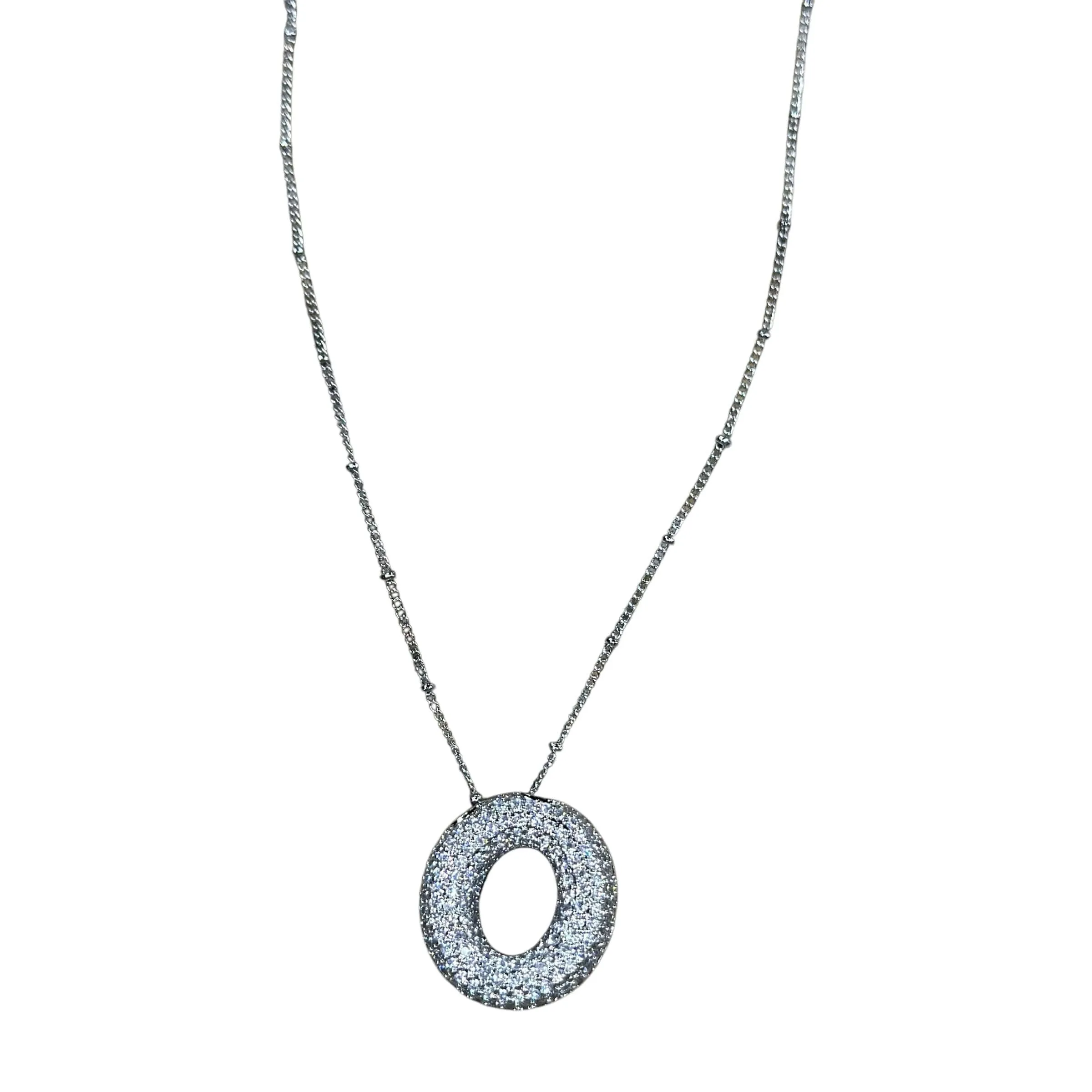 Silver Jeweled Bubble Initial Necklace