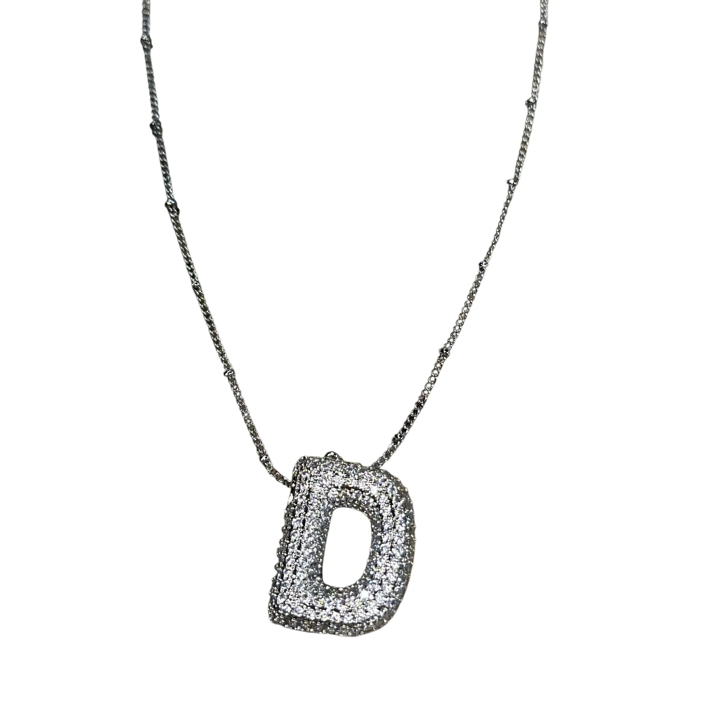 Silver Jeweled Bubble Initial Necklace