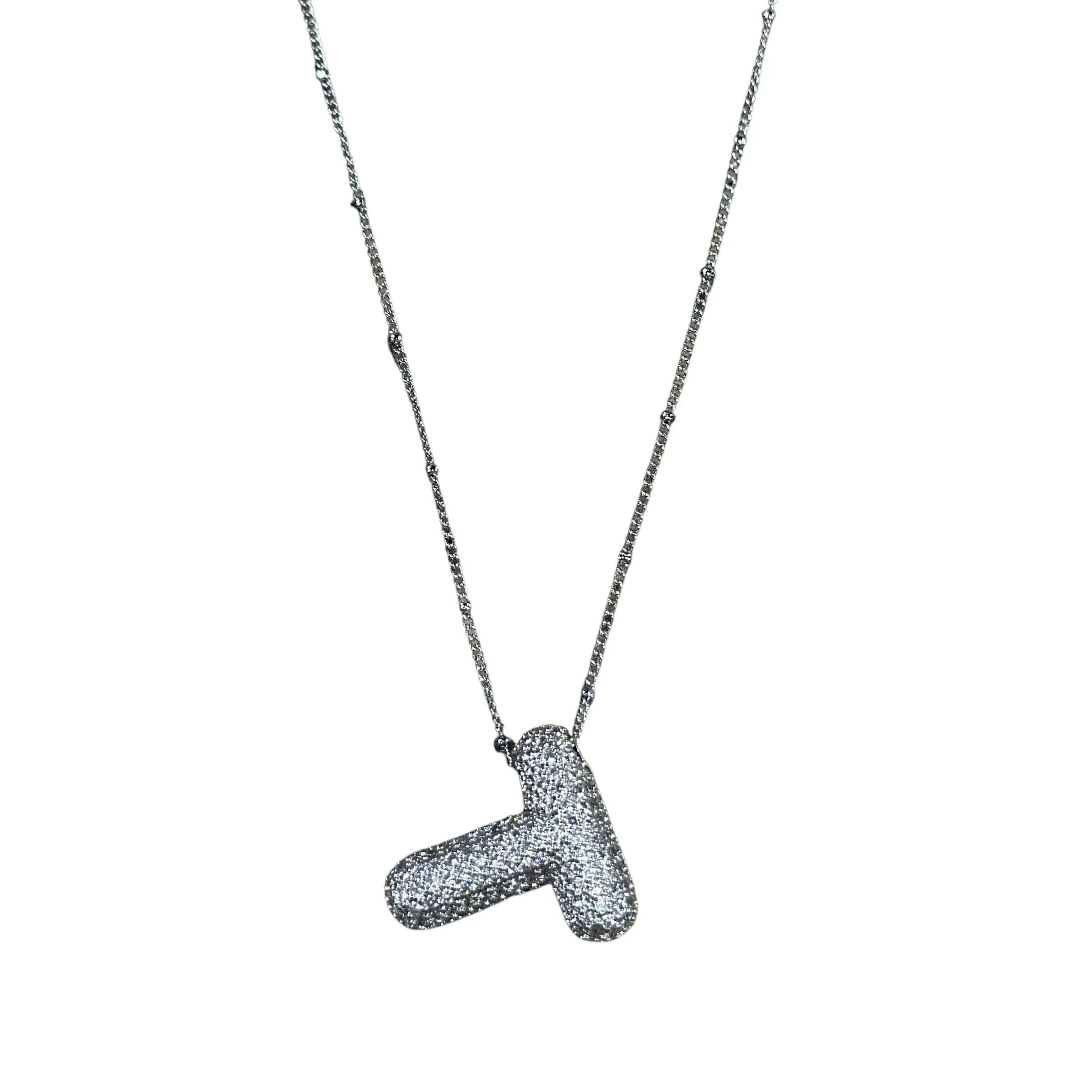 Silver Jeweled Bubble Initial Necklace