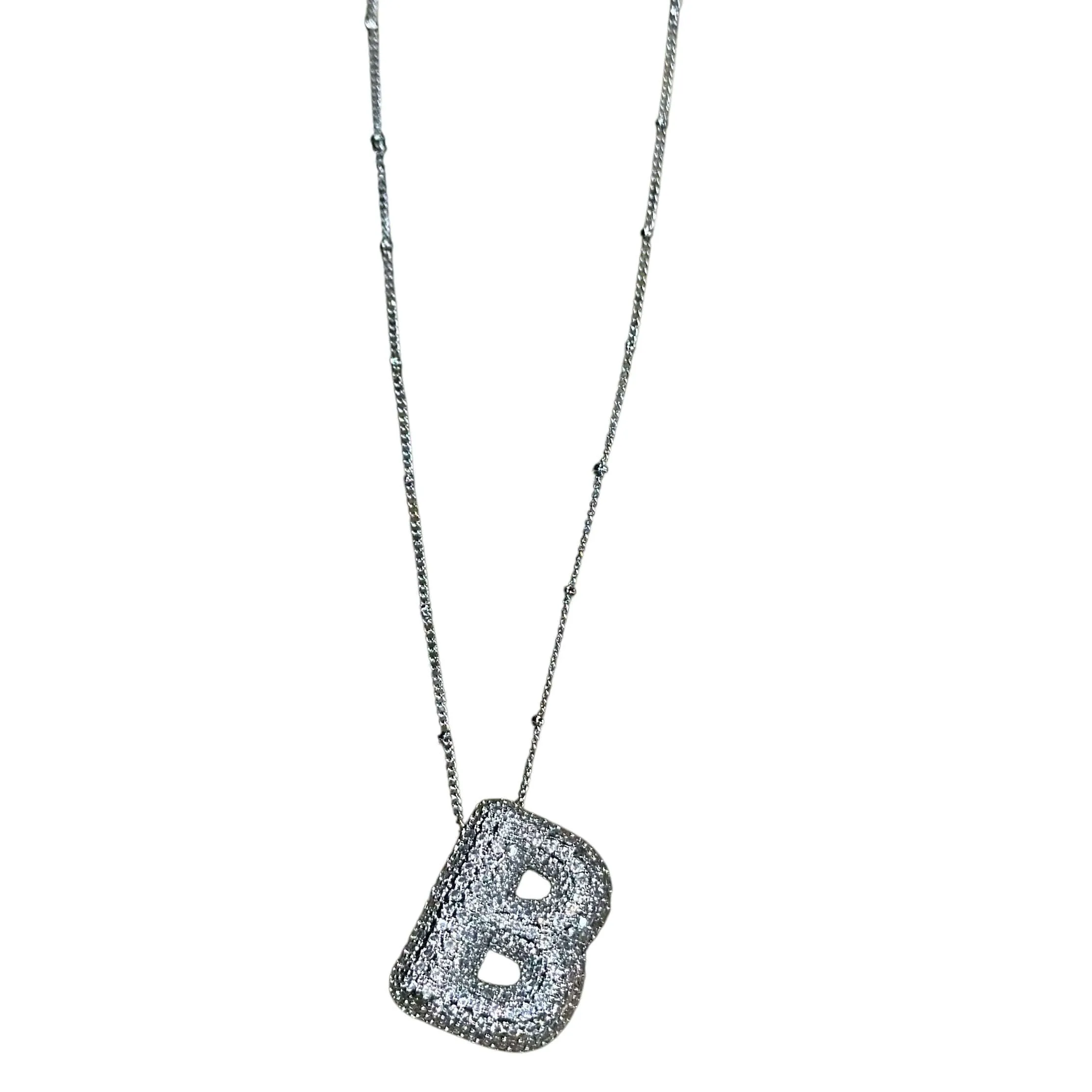 Silver Jeweled Bubble Initial Necklace