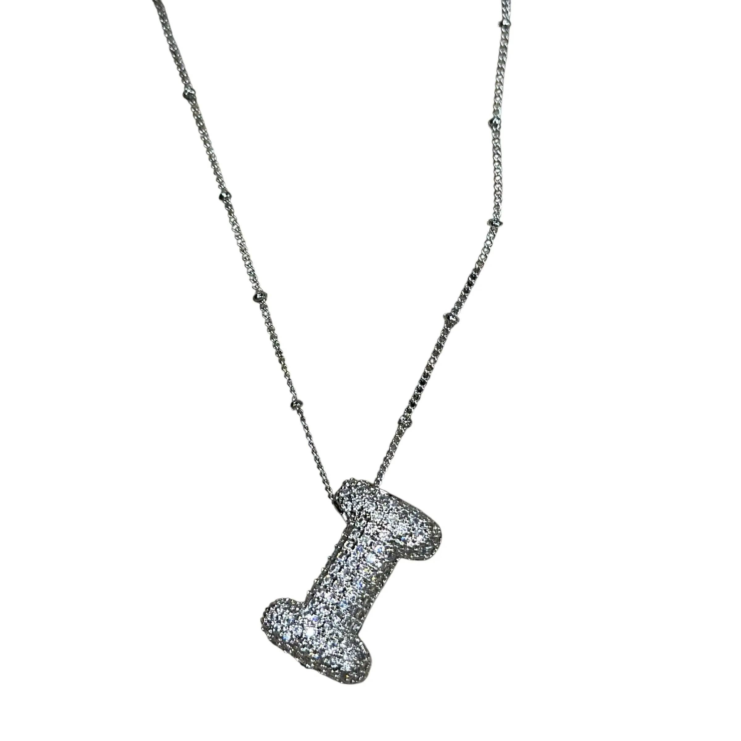 Silver Jeweled Bubble Initial Necklace