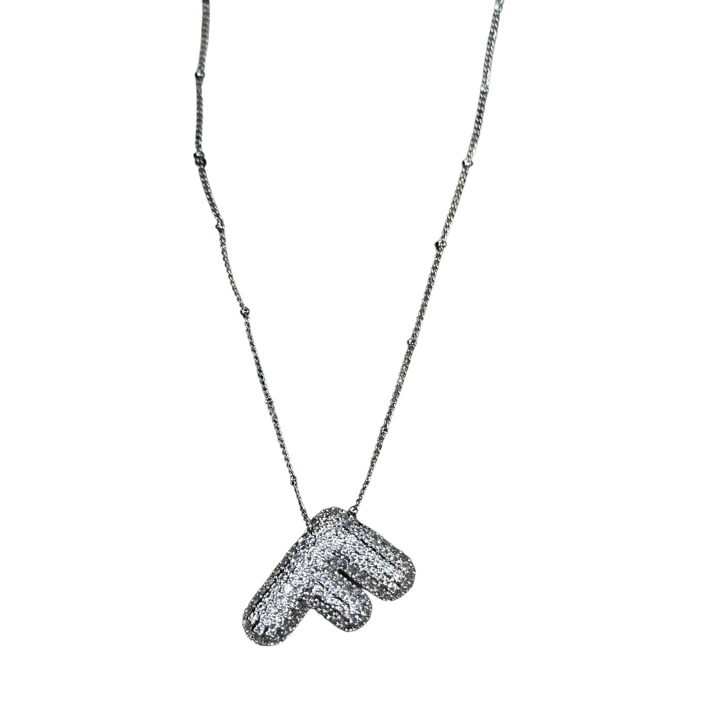 Silver Jeweled Bubble Initial Necklace
