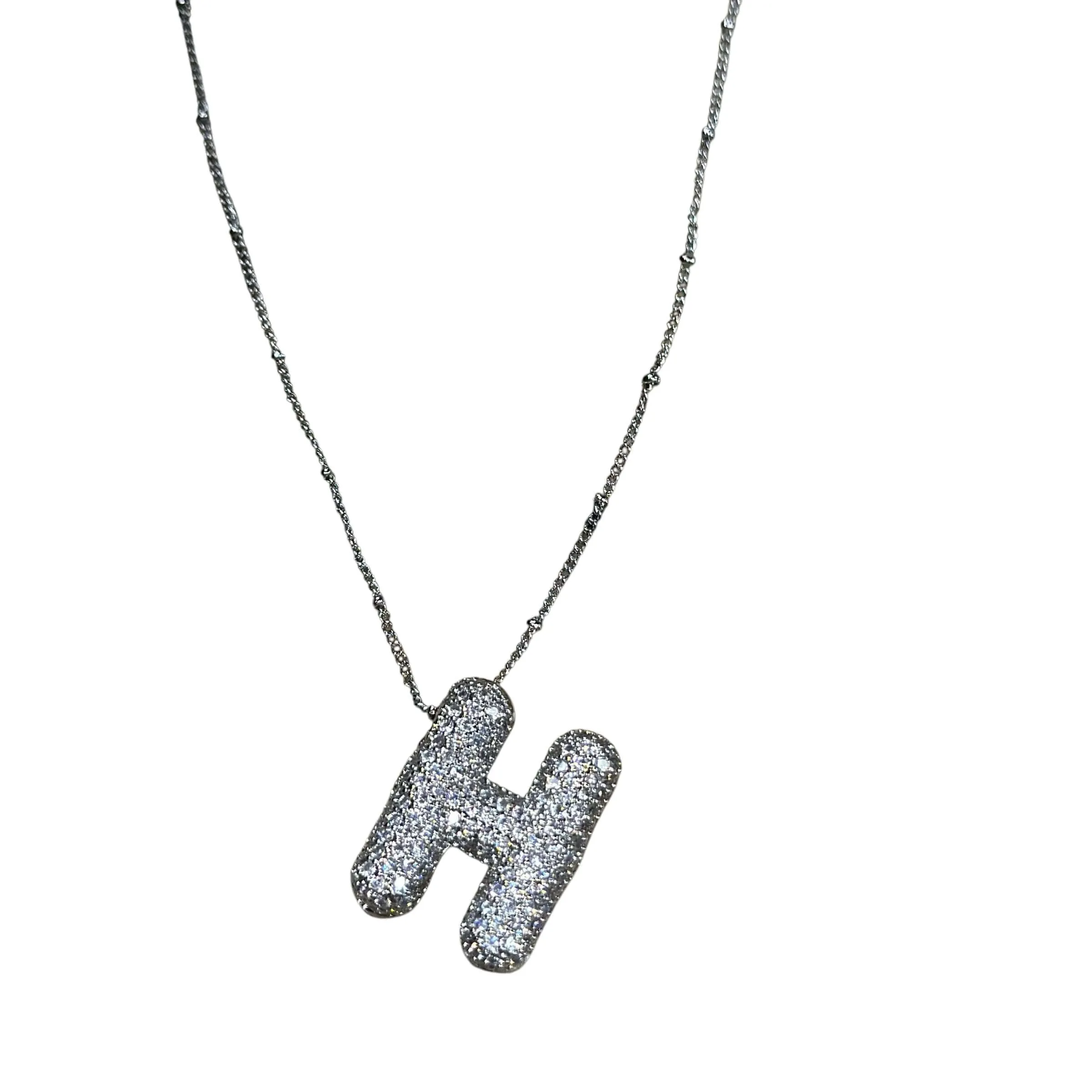Silver Jeweled Bubble Initial Necklace