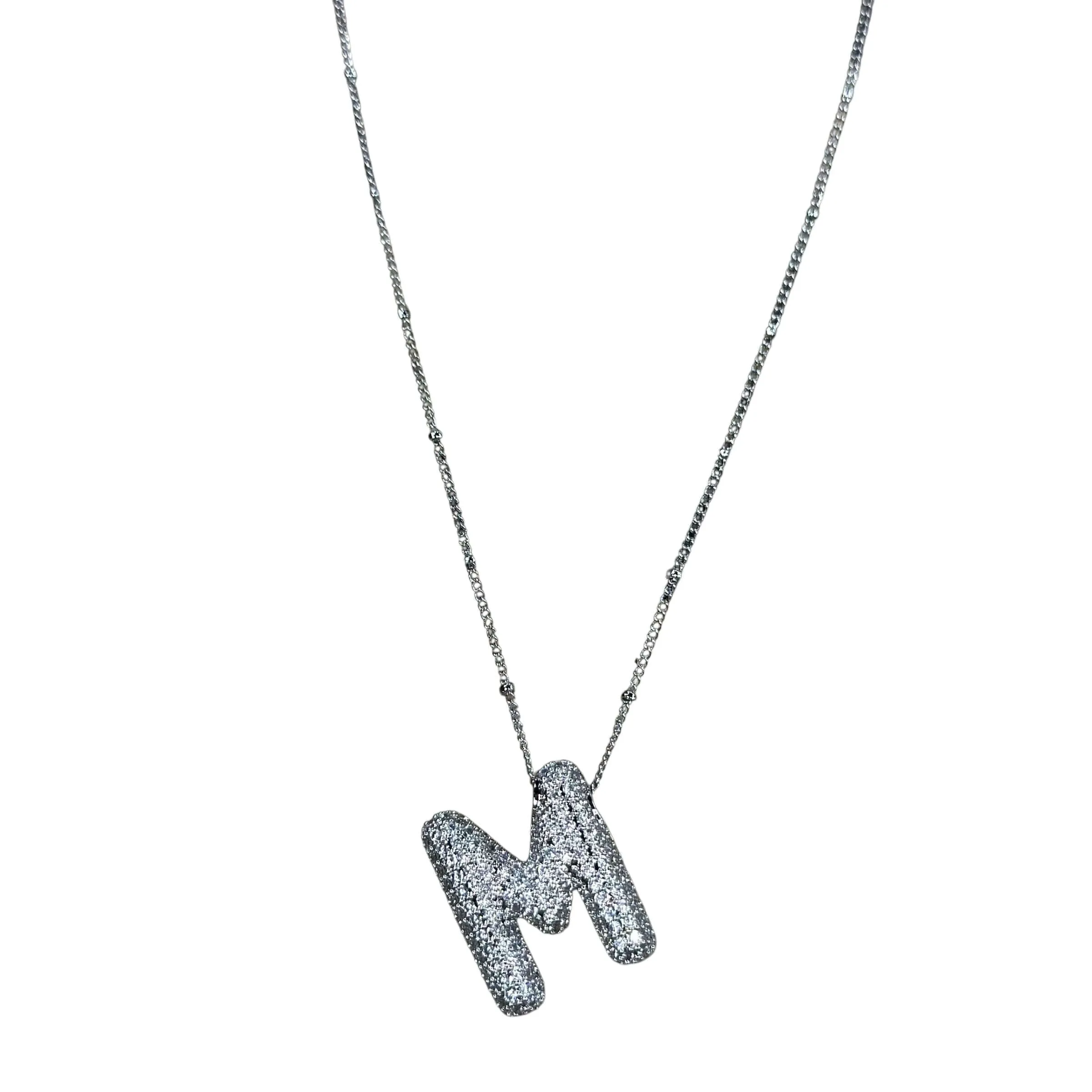 Silver Jeweled Bubble Initial Necklace