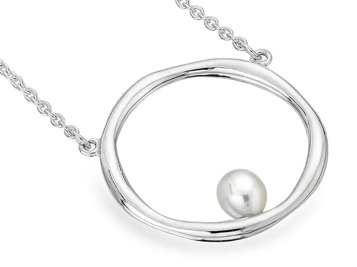Silver Necklace - Pearl Hoop