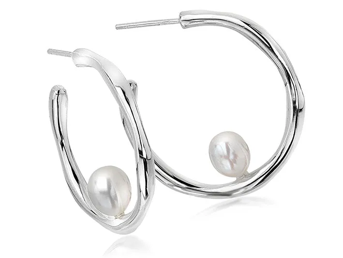 Silver Necklace - Pearl Hoop