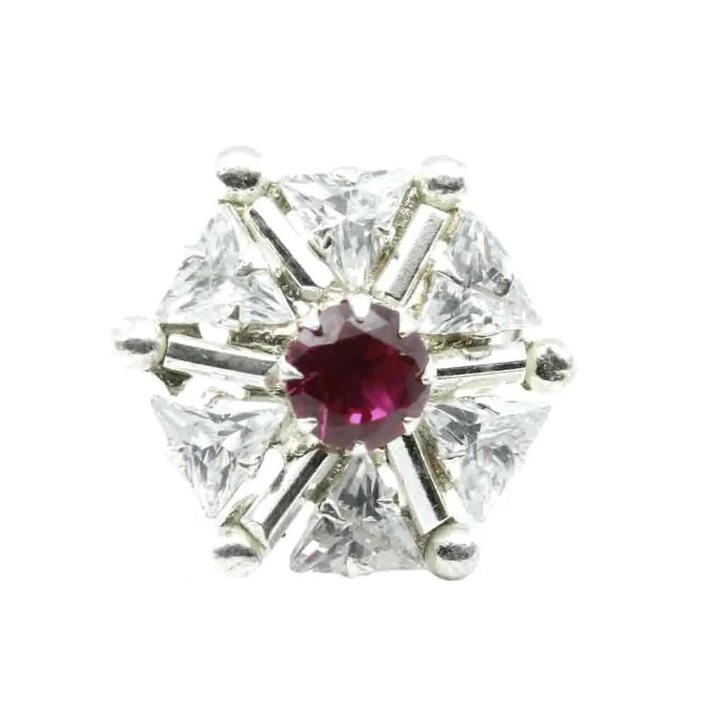 Silver Pink White Nose pin with Push Pin