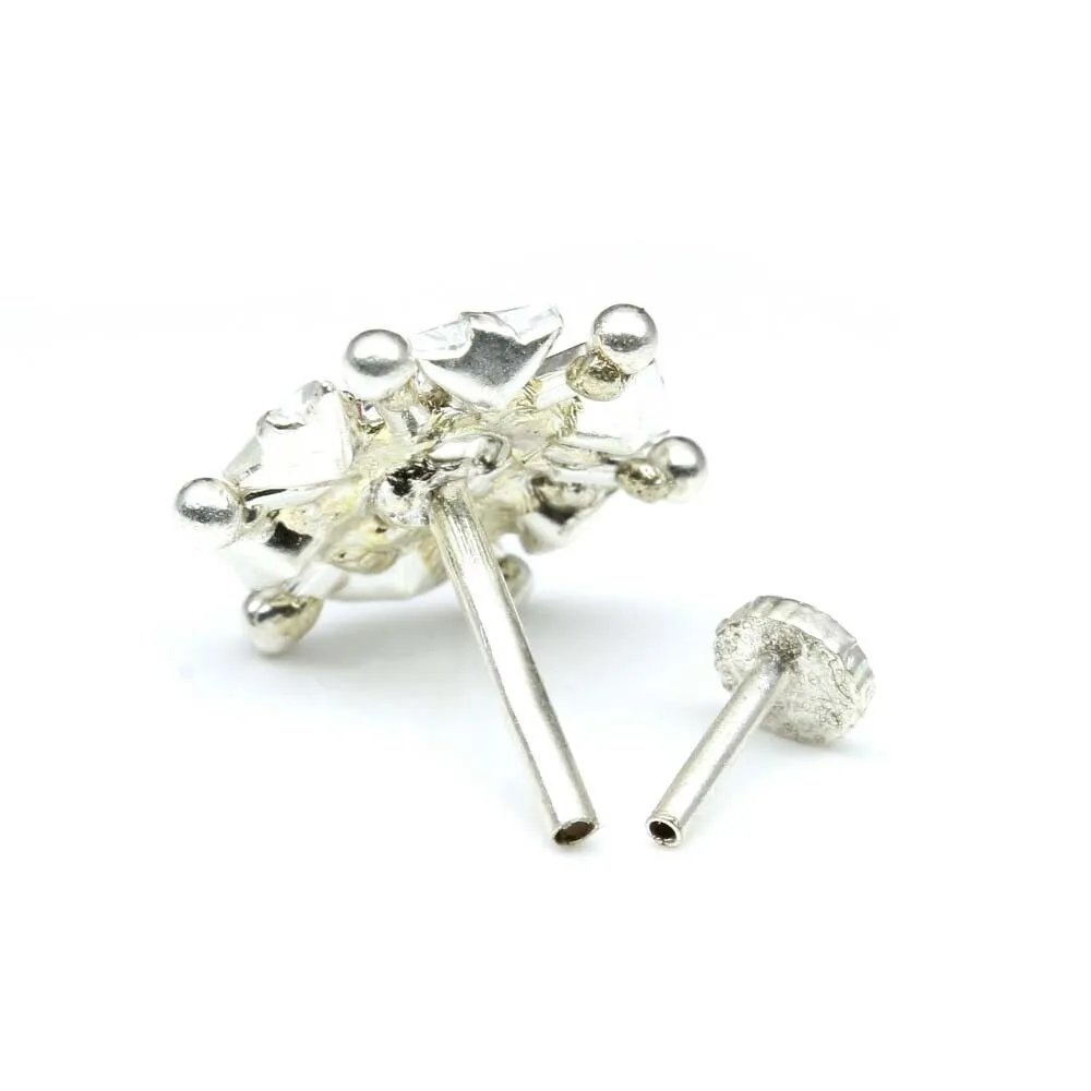 Silver Pink White Nose pin with Push Pin