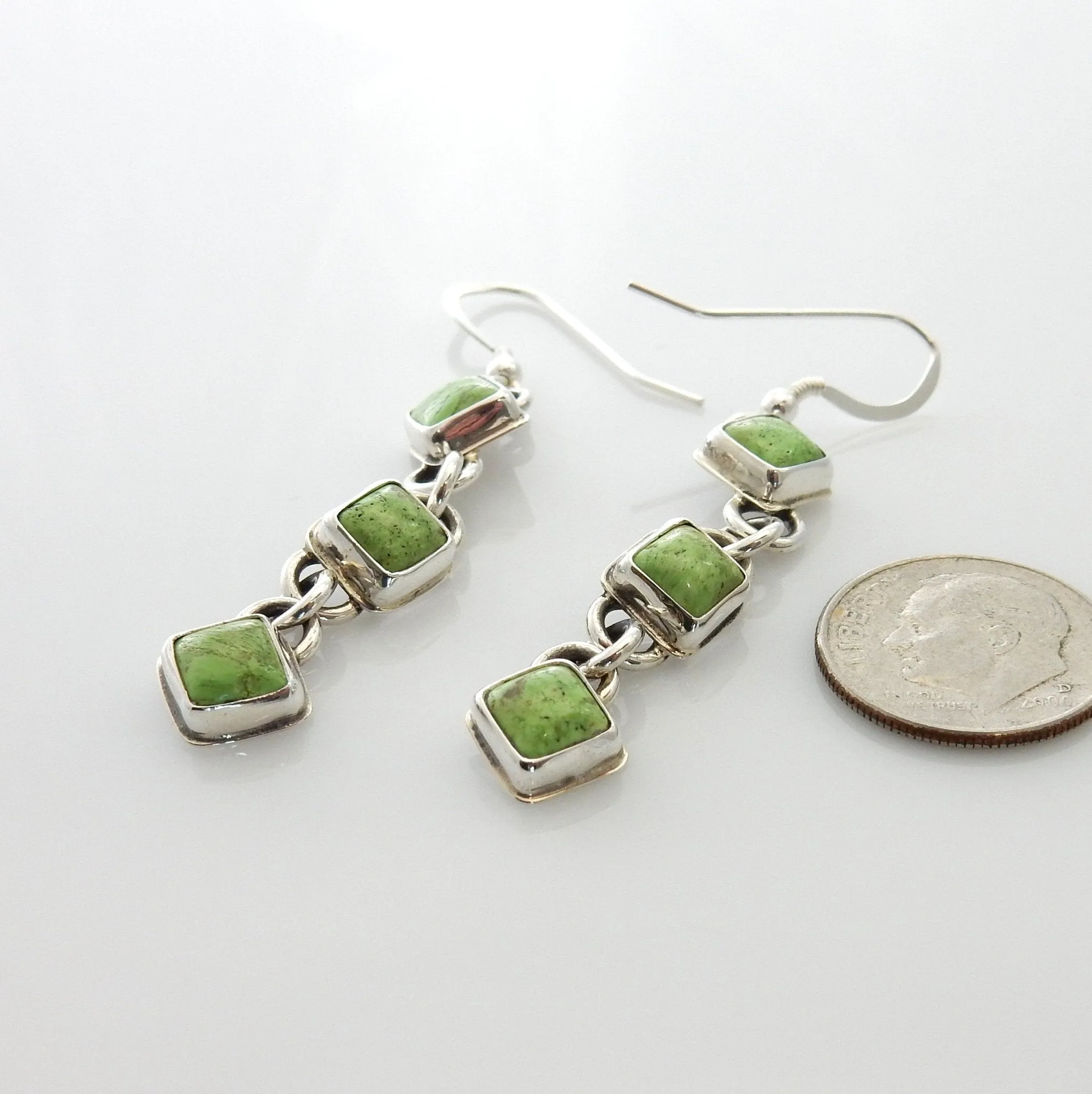 Simple Sterling Silver Gaspeite Dangle Earrings