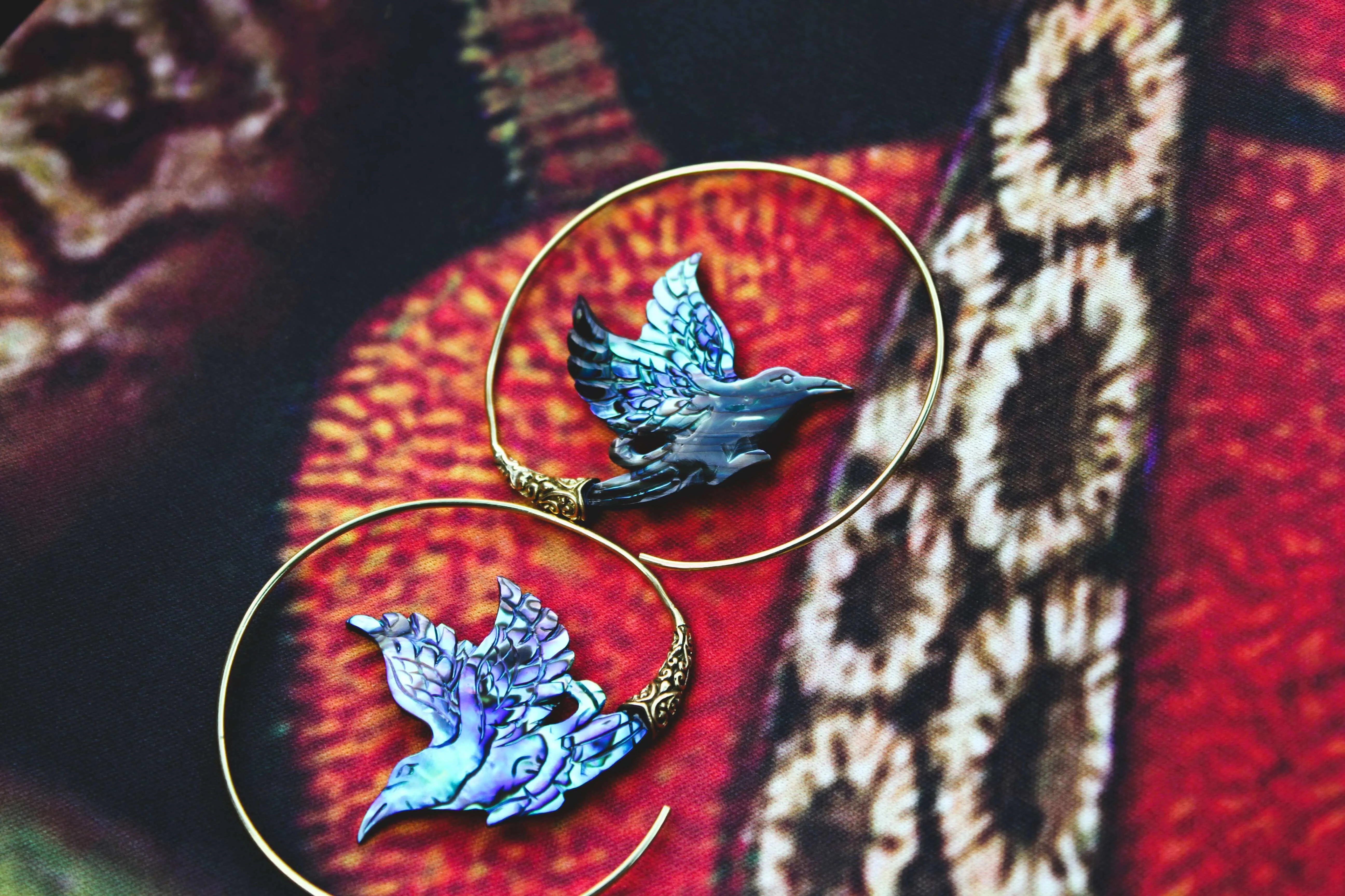 Spiral Humming Bird Paua Shell Earrings