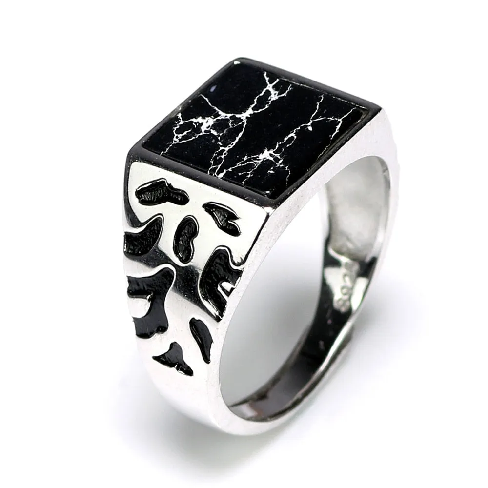 Square Black Stone Vintage - The Nevermore Ring 925 Sterling Silver