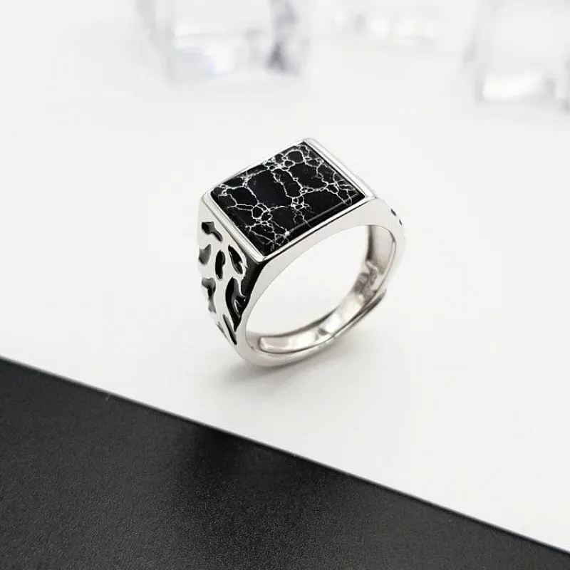 Square Black Stone Vintage - The Nevermore Ring 925 Sterling Silver