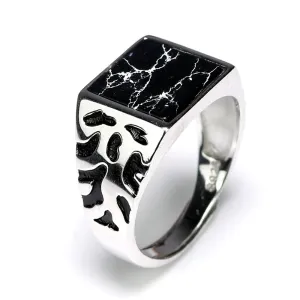 Square Black Stone Vintage - The Nevermore Ring 925 Sterling Silver