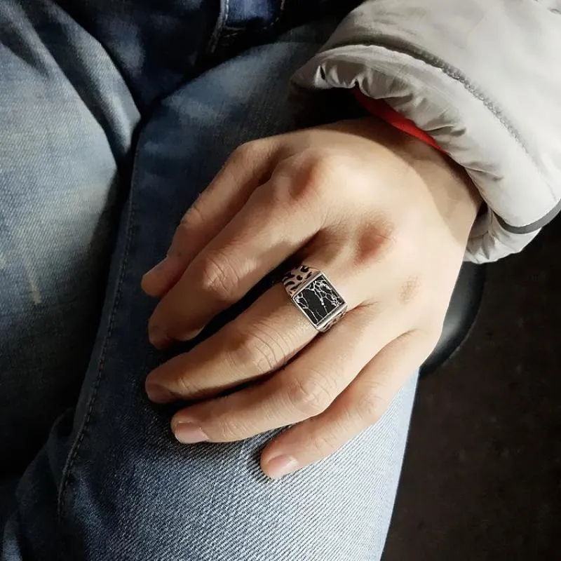 Square Black Stone Vintage - The Nevermore Ring 925 Sterling Silver