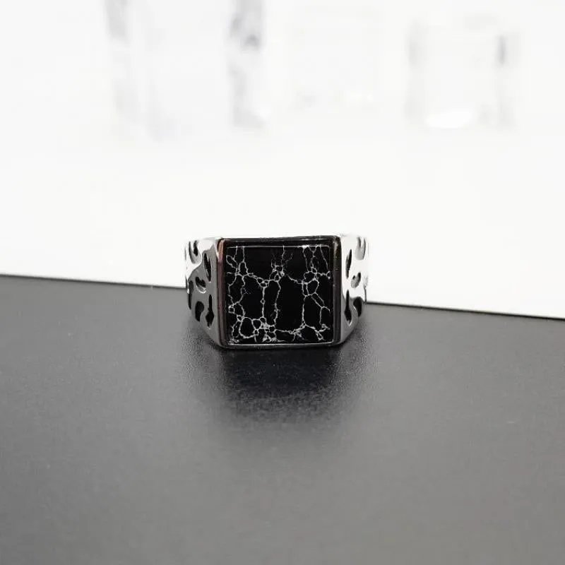 Square Black Stone Vintage - The Nevermore Ring 925 Sterling Silver
