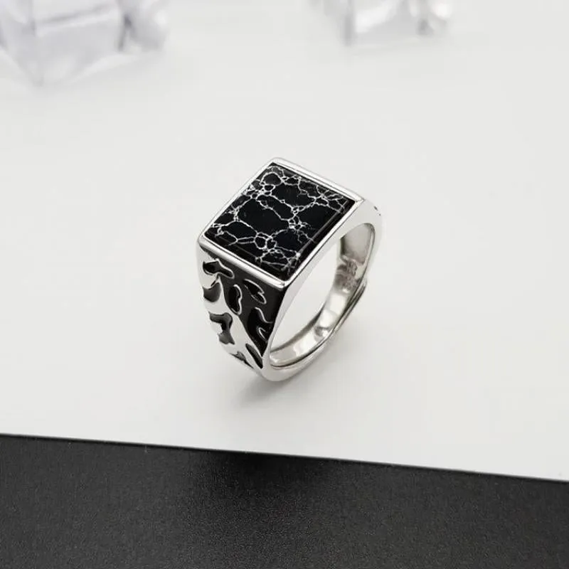 Square Black Stone Vintage - The Nevermore Ring 925 Sterling Silver