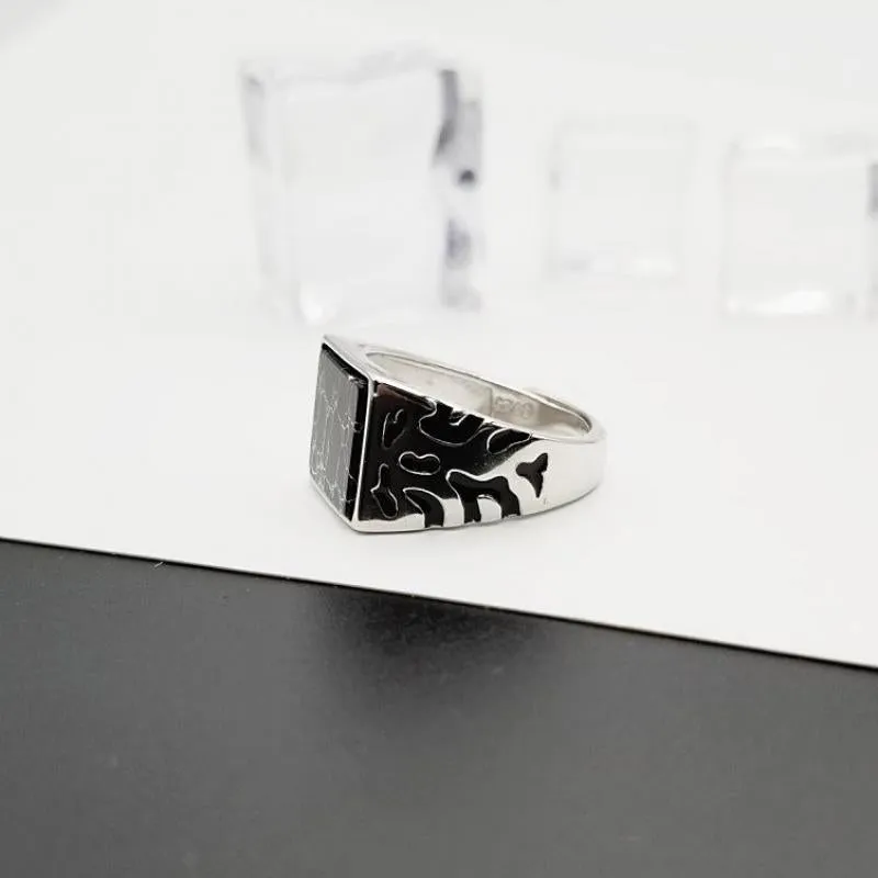 Square Black Stone Vintage - The Nevermore Ring 925 Sterling Silver