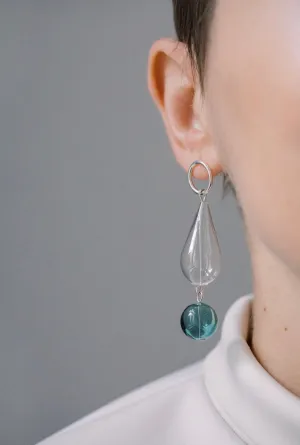 Statement glass and silver earrings, unique handmade mismatch earrings