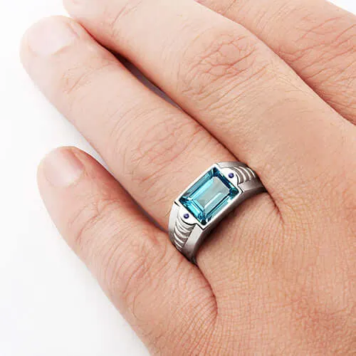 Statement Silver Ring for Men with Gemstone & Accent Sapphires