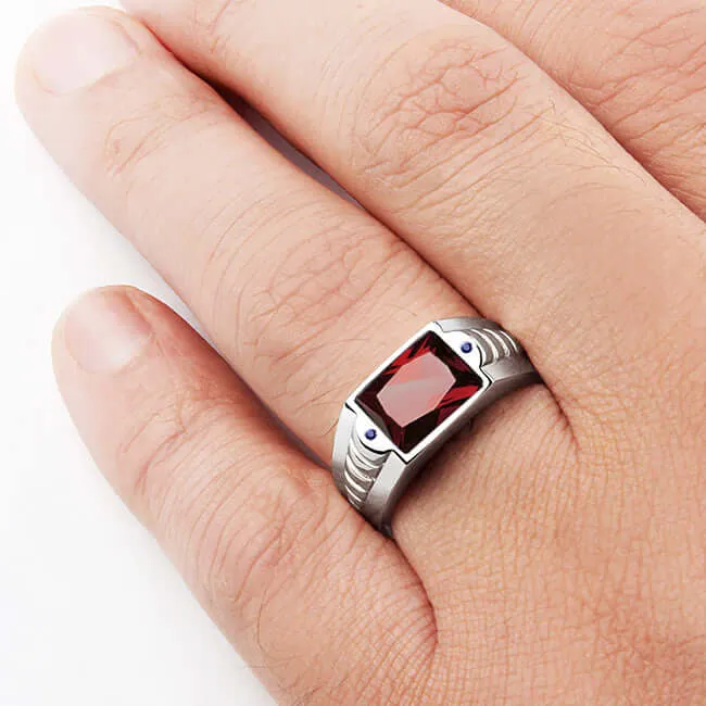 Statement Silver Ring for Men with Gemstone & Accent Sapphires