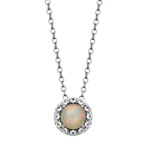 Sterling Silver Ethiopian Opal & White Topaz Halo Necklace by Samuel B.