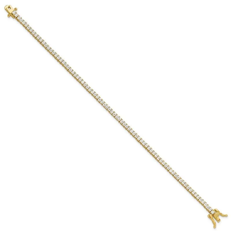 Sterling Silver Gold-tone 3mm Princess Cut CZ 7.75in Tennis Bracelet