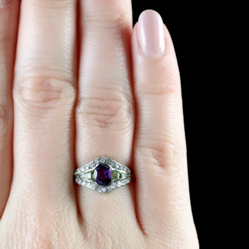 Suffragette Ring 9Ct Rose Gold Silver Amethyst Peridot Diamond