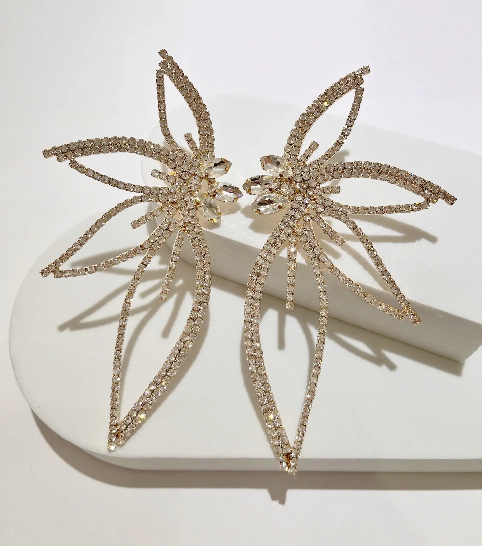 Super Stunning Gold Rhinestones Statement Earrings
